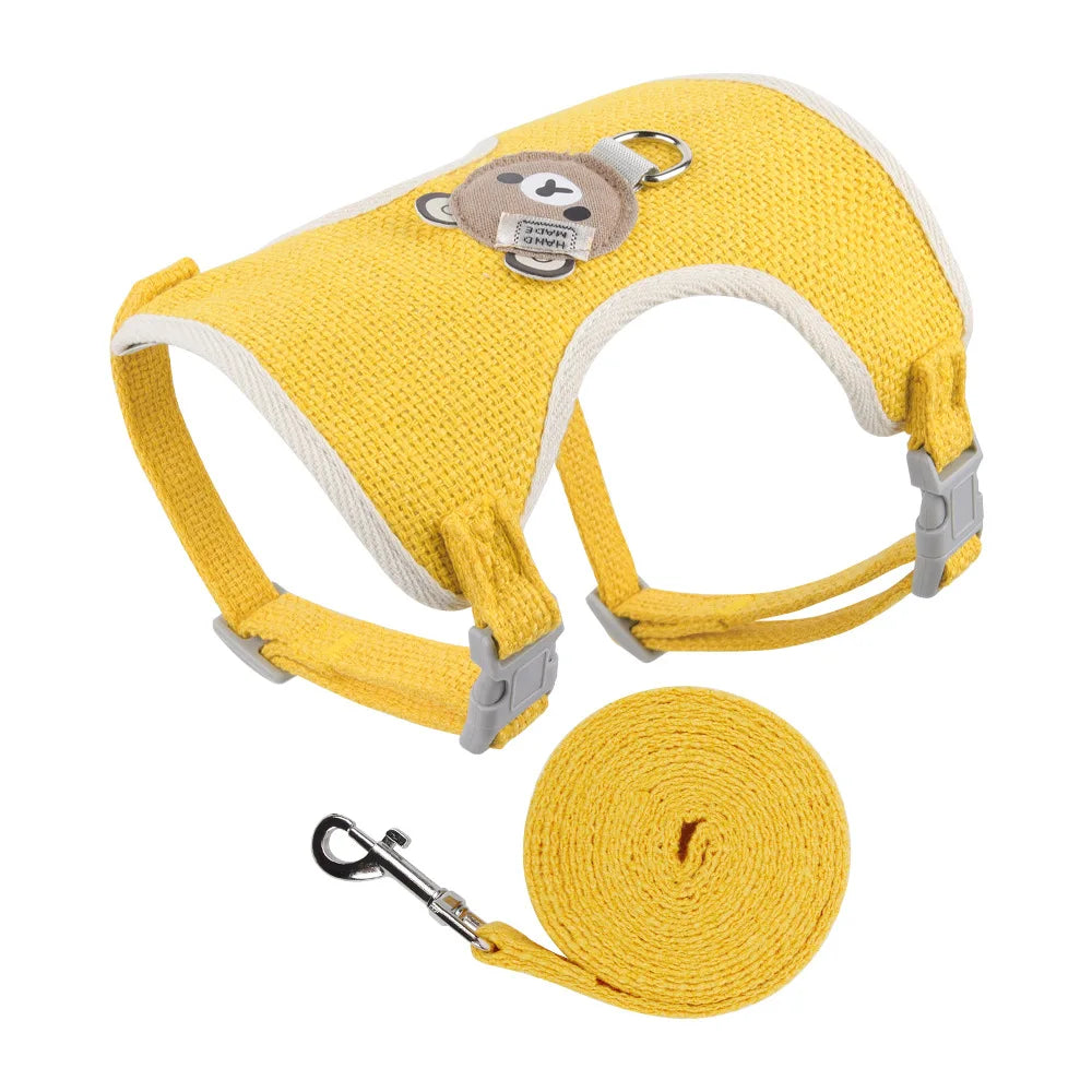 Cute Teddy Bear Pet Harness Leash Set for Small Mid Dogs-Collars/Leashes