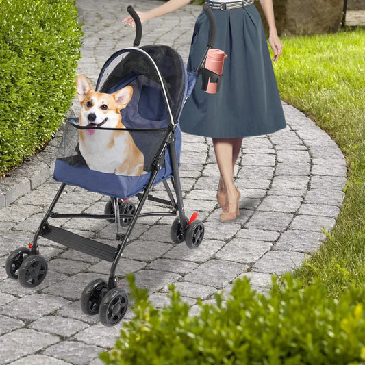 Premium Pet Stroller for Small/Medium Dogs- 360° Swivel Wheels- Safety Tether- Foldable Design w/Breathable Mesh with Cushion