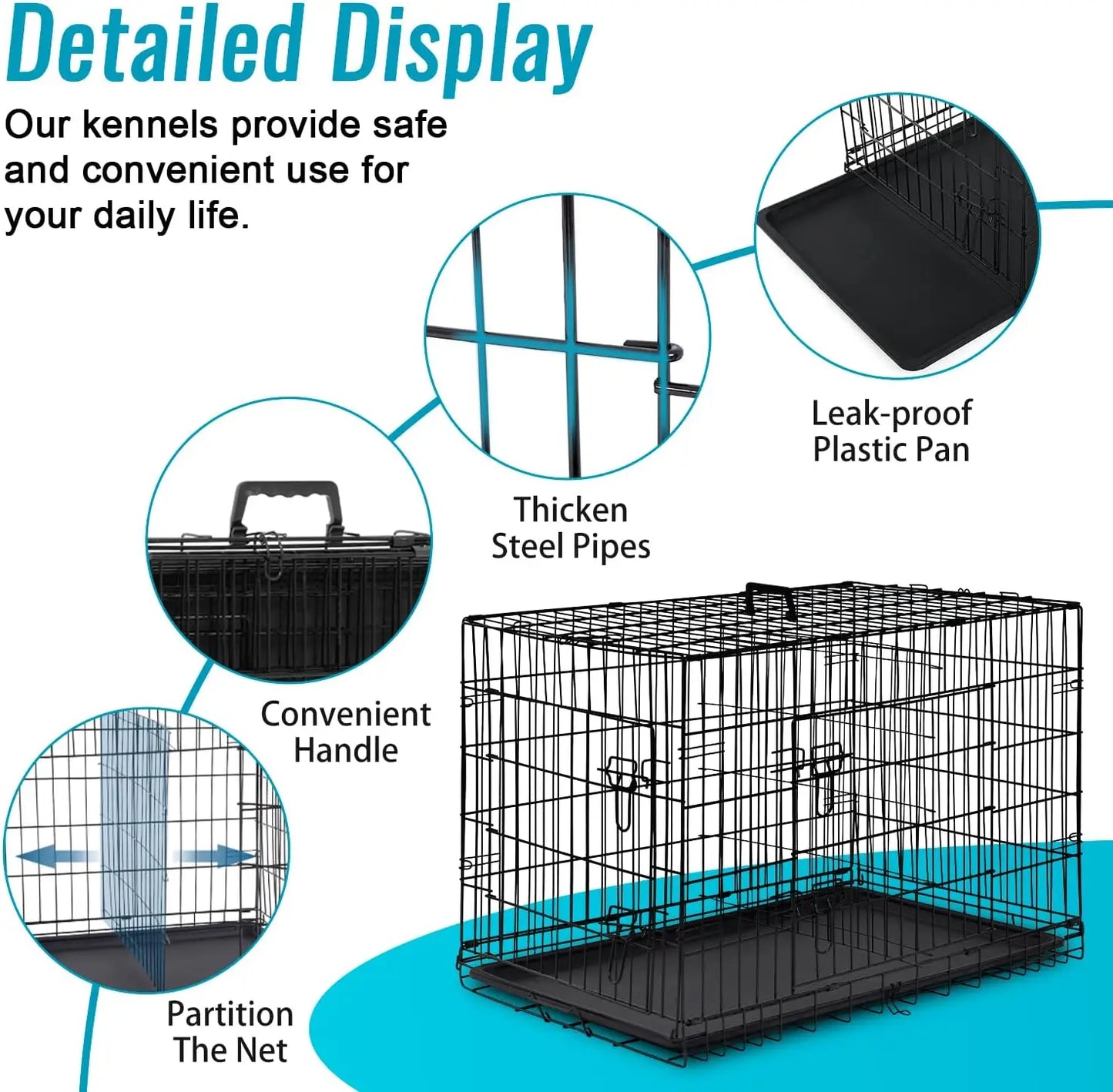 24 Inch Folding Metal Dog Crate for Small Pets- Double Door- Indoor /Outdoor Kennel with Leak-Proof Tray-Crates