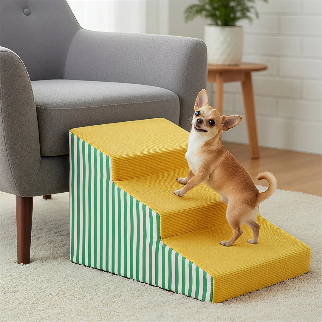 Bright Yellow Pet Stairs-High-Density Foam- Gentle Slope- Access Ramp 3/4/5 Steps- Safe-Pet Stairs