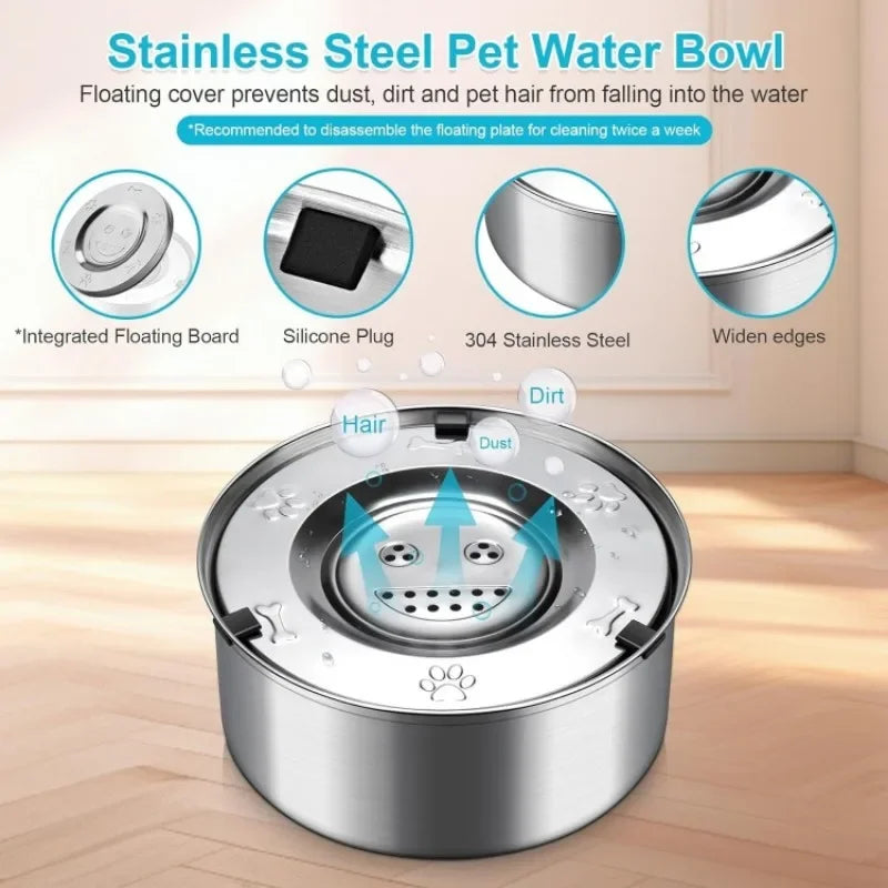 1L 3L Stainless Steel Dog Floating Water Bowl- No Spill- Anti-Splash Dog Water Dispenser- Non-Slip -Pet Bowls/Feeding