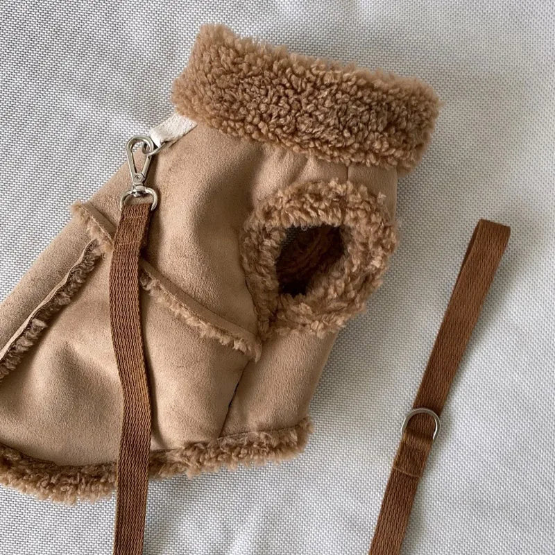 Classic Solid Color Dog Vest- Autumn Winter -Wool -Warm Pet Small Medium-sized Jacket -Warm Vest With Traction Buckle Velvet Clothes