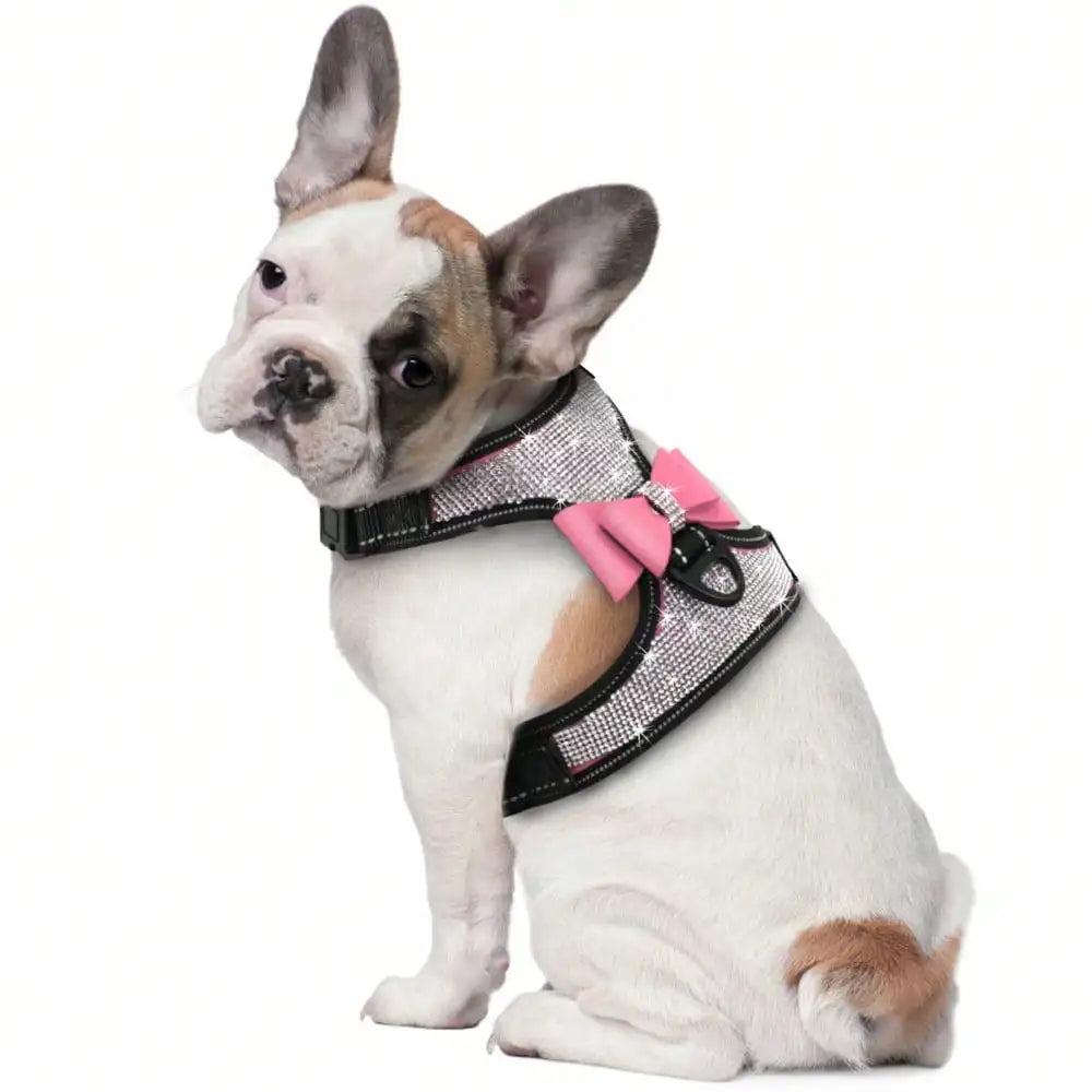 Bling Korean Style Plush Rhinestone Dog Harness- Reflective -Adjustable- Breathable-Sizes S M L-Collars/Leashes