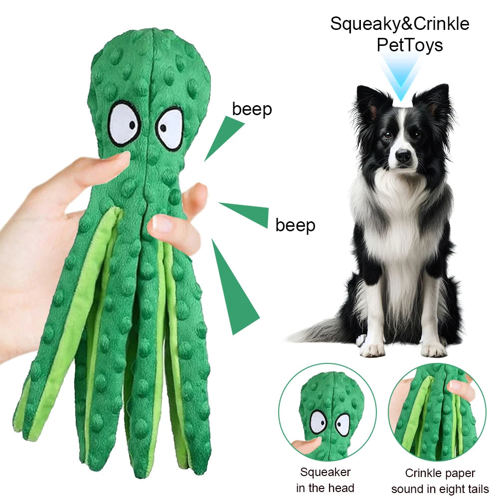 2 Pcs Octopus Dog Toy- No Stuffing Squeaky Plush Toy- Bite Resistant- Interactive Chew Toy for Small Medium Dogs-Dog Toys