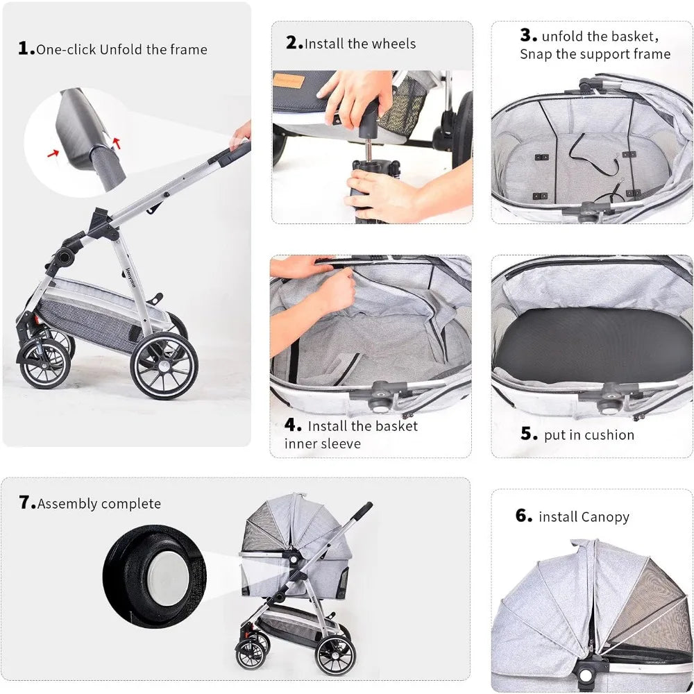 Pet Stroller 3 in 1 Dog Stroller for Small to Medium Size Dogs- Detachable Carrier