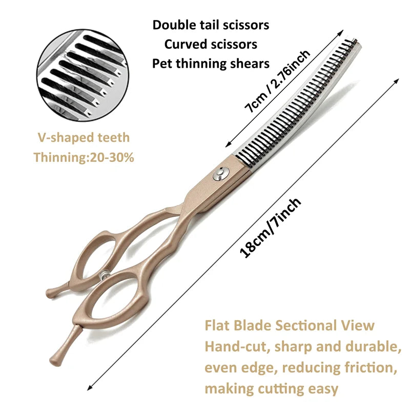 7inch Curved Thinning Shears- Stainless Steel Dog Grooming Curved Scissors-Light Weight- Special Designed- Pet Grooming