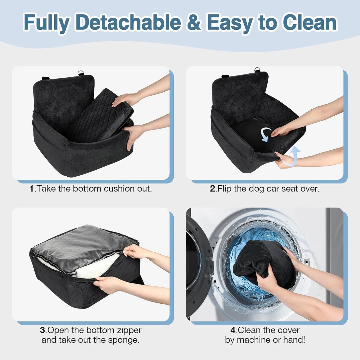 Dog Car Seat for Small Dogs Under 25 lbs- Washable Pet Travel Bed with Memory Foam- Detachable Cover- Storage Pockets