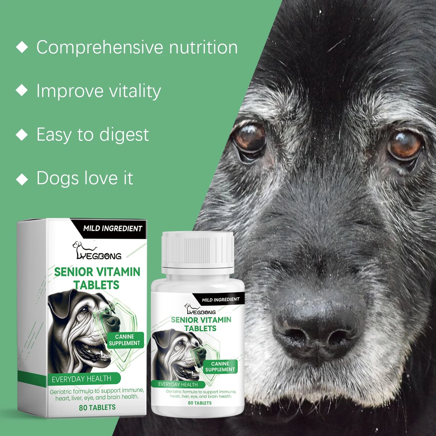 Senior Dog Multivitamin Tablets Nutrition- Promote Pet Metabolism- Boosting Immunity -Keep Healthy Vitamins Supplement- 80 Tablets-Pet  Grooming