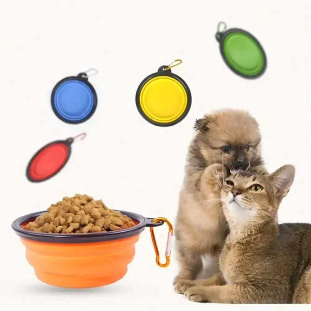 Folding Portable Silicone Dog Feeder Bowls- 2 In 1 Dispenser- Outdoor Travel- Food/Water Container-Pet Bowls/Feeding