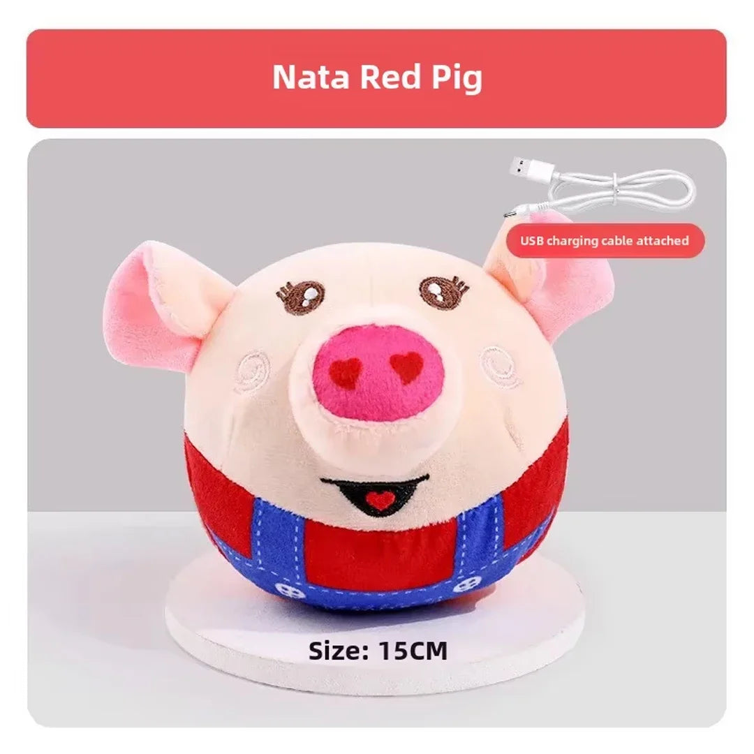 Piggy Dog Toys- Interactive Puzzle Electric Plush Jumping Ball USB Rechargeable Clown Cartoon Dog Training-Dog Toys