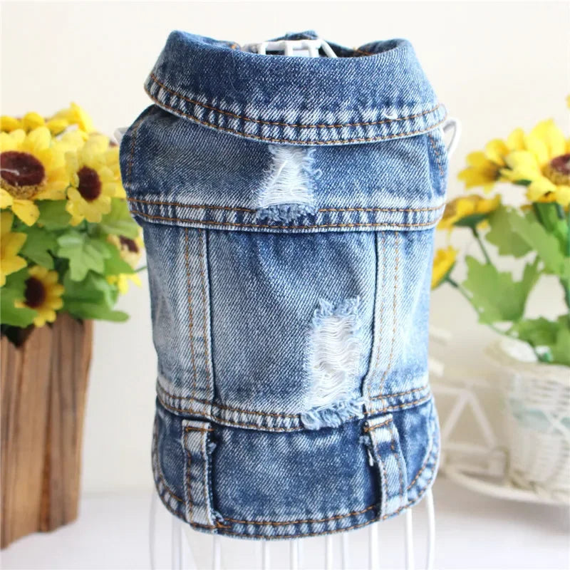 Retro Designer Dog Jeans Jackets Vest for Small Dogs- Handsome Denim Jacket- Durable- Sizes XS-XXL-Costumes/Apparel