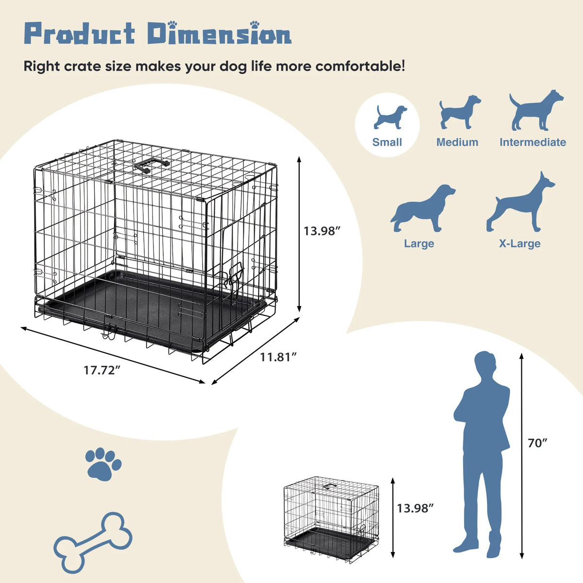 JHK 18 Inch Single Door Dog Crate -Metal  Kennel with Secure Lock- Foldable -Removable Tray for Easy Cleaning- Portable- Small Dogs-Crates