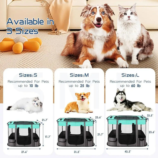Portable Dog Playpen- Foldable- Exercise Kennel- Water Resistant Mesh Tent Enclosure- Indoor Outdoor- Travel Play Safety