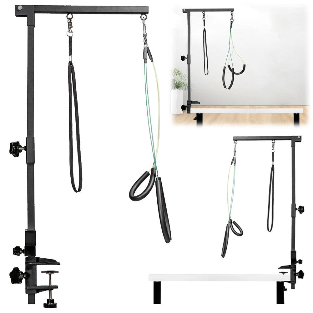 Pet Grooming Table- Holder with Bracket Arm- Adjustable- Telescopic Table- Foldable- Pets Grooming