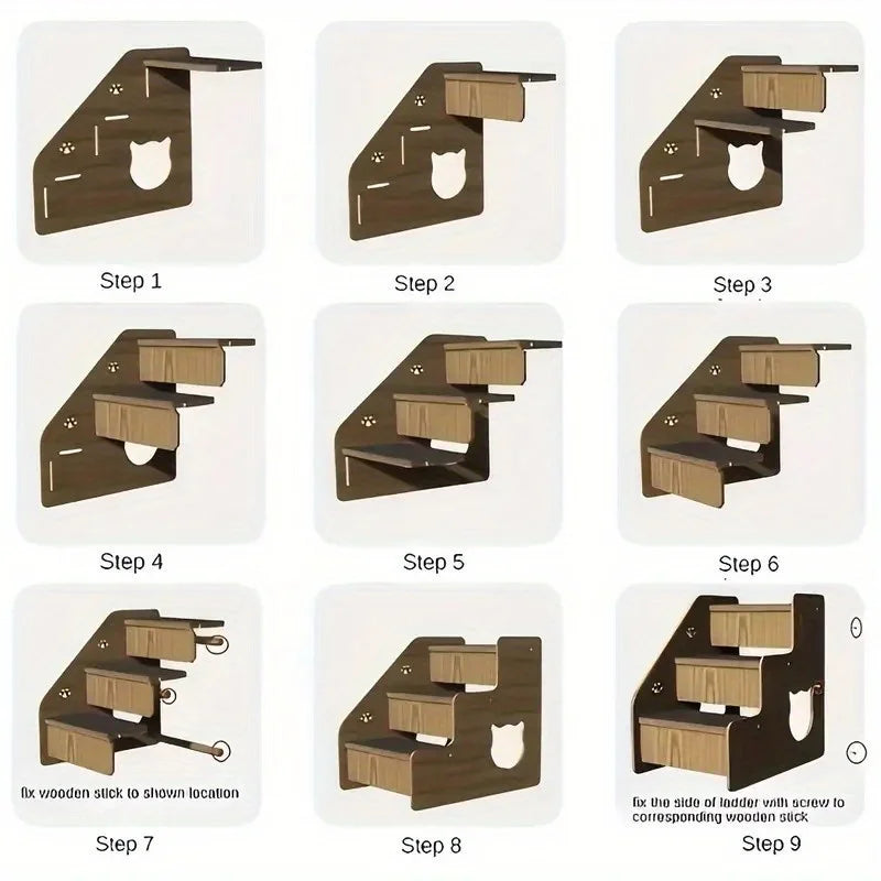Cute Multi-Level (2-4 Steps) Solid Wood Pet Stairs- Safety Rails-Non-Slip Stairs- Suitable for Bed/Sofa-Pet Stair