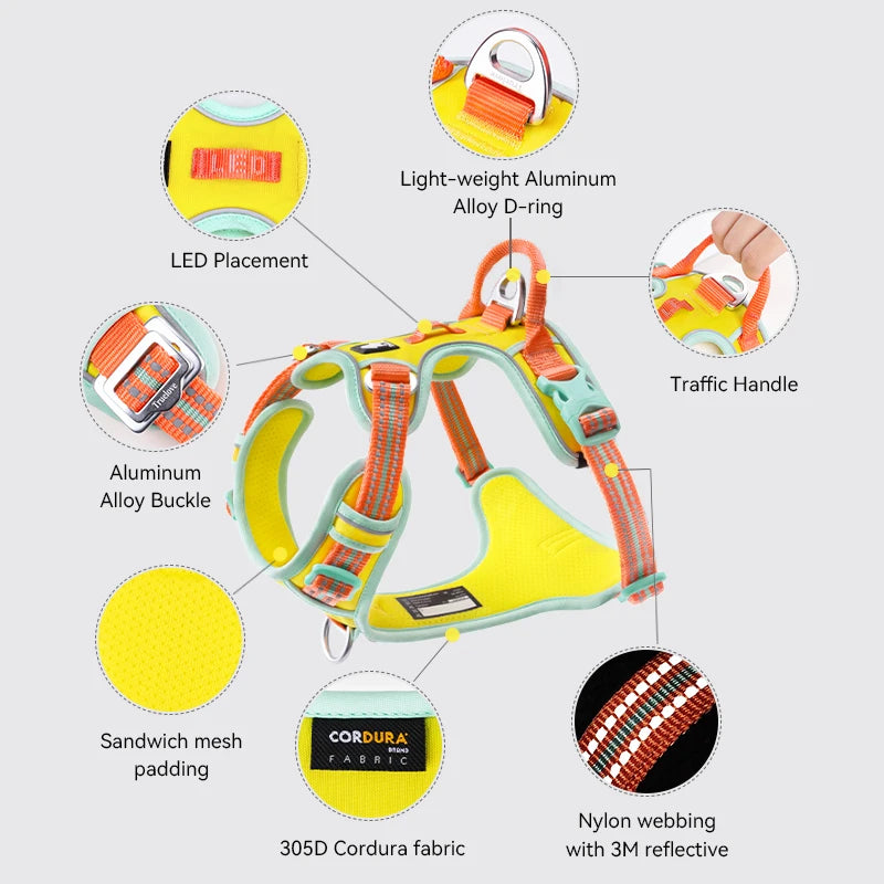 Truelove No Pull Dog Harness- Reflective- Breathable- Adjustable Training Vest-Sizes XS-XL Dogs- Night Walking-Collars/Leashes