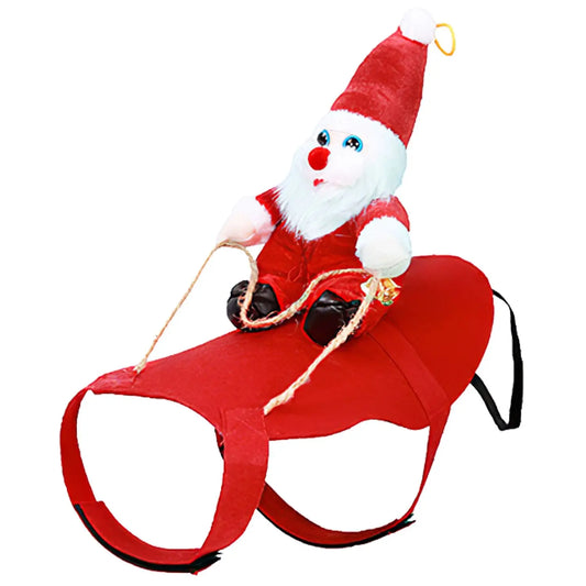 For Pet Christmas Costumes- Red Winter Coat for Dog Riding Santa Claus with Bell Clothes- New Year Outfit Costumes