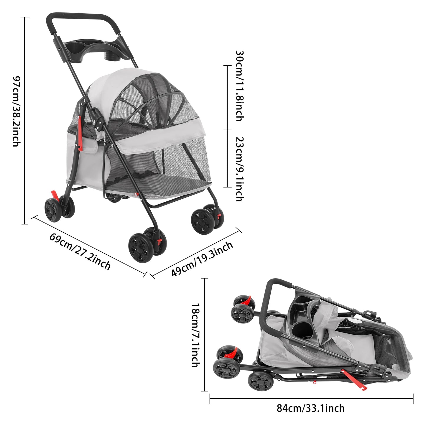 Foldable Lightweight Pet Stroller- For Small To Medium Dogs - Outdoor Dog Walks Is Effortless