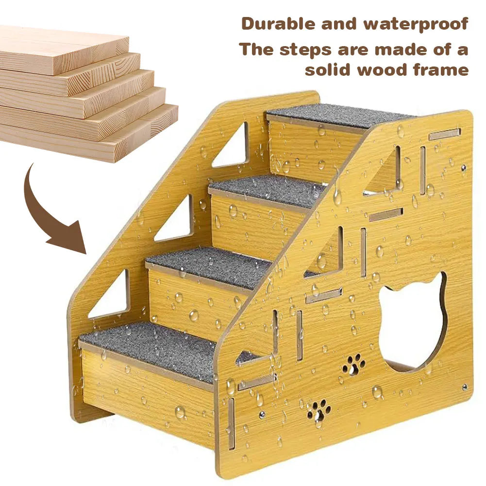 4-Step Wooden Pet Stairs- Nonslip Carpeted Indoor Pet Steps