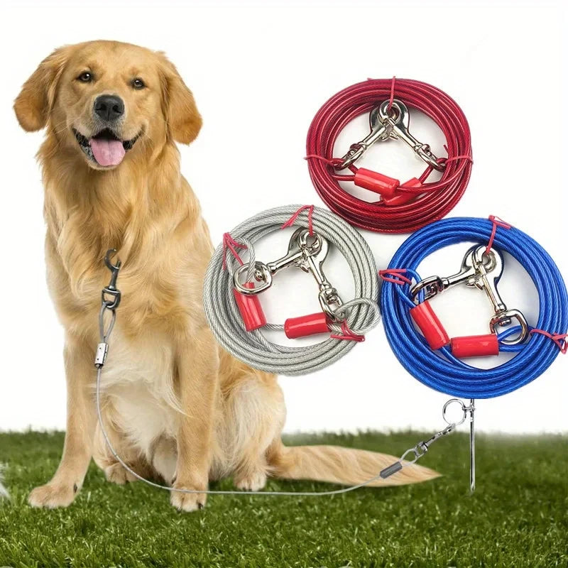 High Quality 5mm*3m Lengthen Steel Wire Dogs Chain Rope-Durable Double-end Dogs Leash- Cable Dual Heads Metal Hooks-Collars/Leashes
