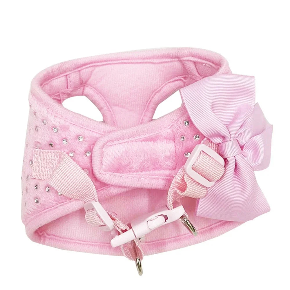Bowknot Dog Vest Harness Chest Rope Set Pets Harness and Leash Kit Adjustable  for Small Dogs Outdoor Walking