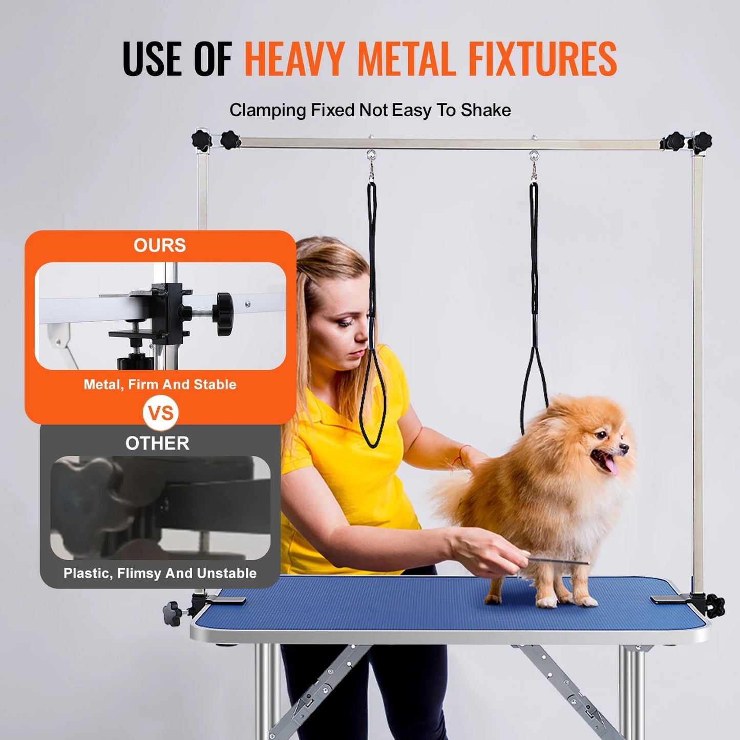 SucceBuy Pet Grooming Table Two Arms w/ Clamp Dog Grooming Station- Foldable Pets Stand for Medium Small Dogs with Grooming Loop-Pet Grooming