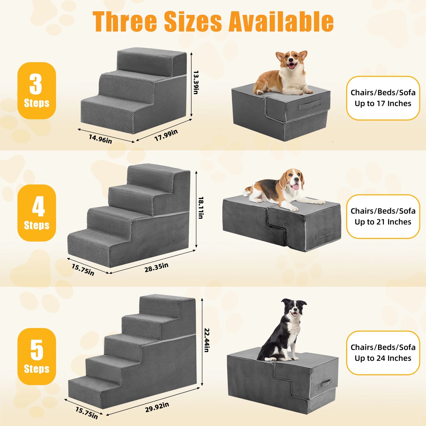 3-5 Step Right Angled Foam Dog Stairs-For Small Dogs Climbing Ladder- Indoor- Non-Slip-Pet Stairs