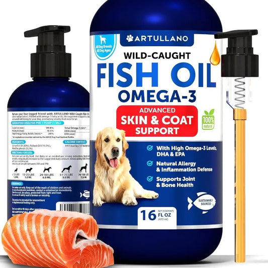 Omega 3 Fish Oil for Dogs Better Than Salmon Oil Skin and Coat Defense Liquid Supplement for Allergy Relief High EPA DHA