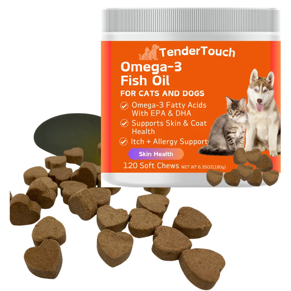 240 Chews - 2 Pack (2 x 180g/6.35oz) 360g/12.7oz - Omega 3 Fish Oil Supplement for Dogs/Cats-Pet Supplements