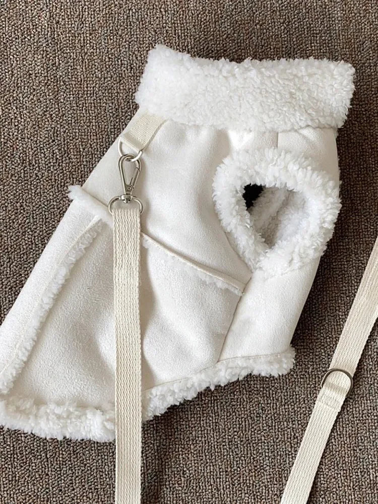 Classic Solid Color Dog Vest- Autumn Winter -Wool -Warm Pet Small Medium-sized Jacket -Warm Vest With Traction Buckle Velvet Clothes