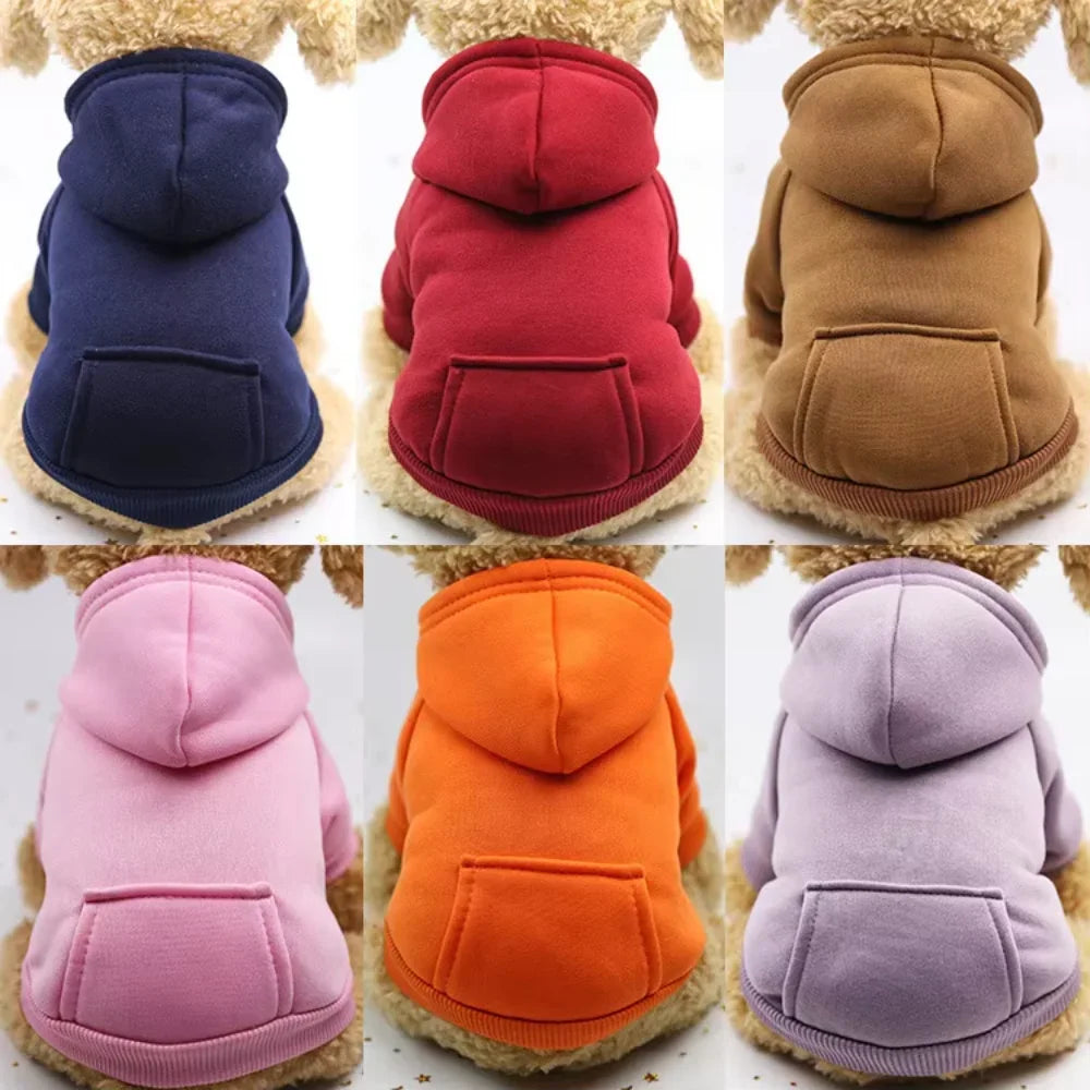 Dog Hoodie- Warm Autumn Winter Coat- Solid Color- Cotton with Pocket