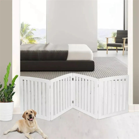 Pet Fence with Pet Door- Indoor Small and Medium Dogs-foldable Fence-white-Pet accessories