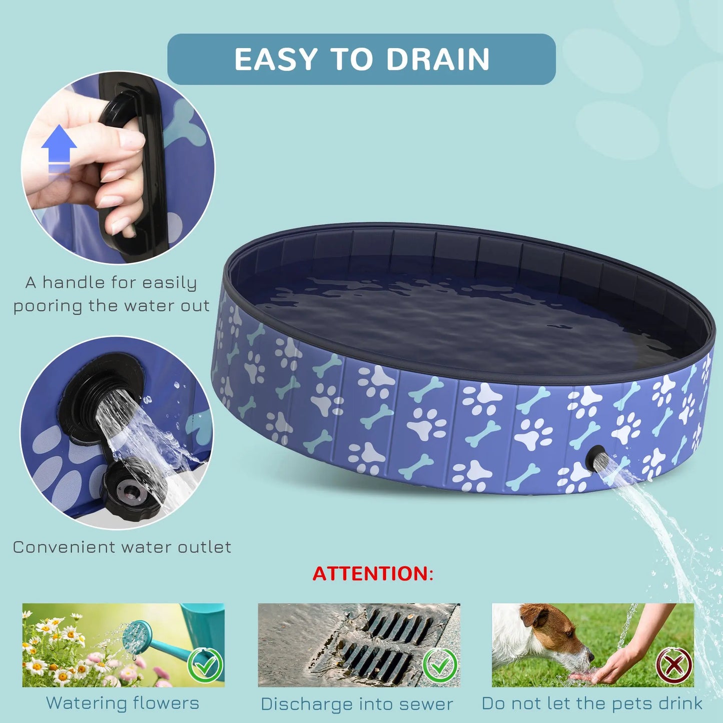 Foldable Pet Swimming Pool- Easy To Store- Portable-Plastic Durable Anti Slip-XS to XL Dogs- Outdoor Pool- Pet Accessories