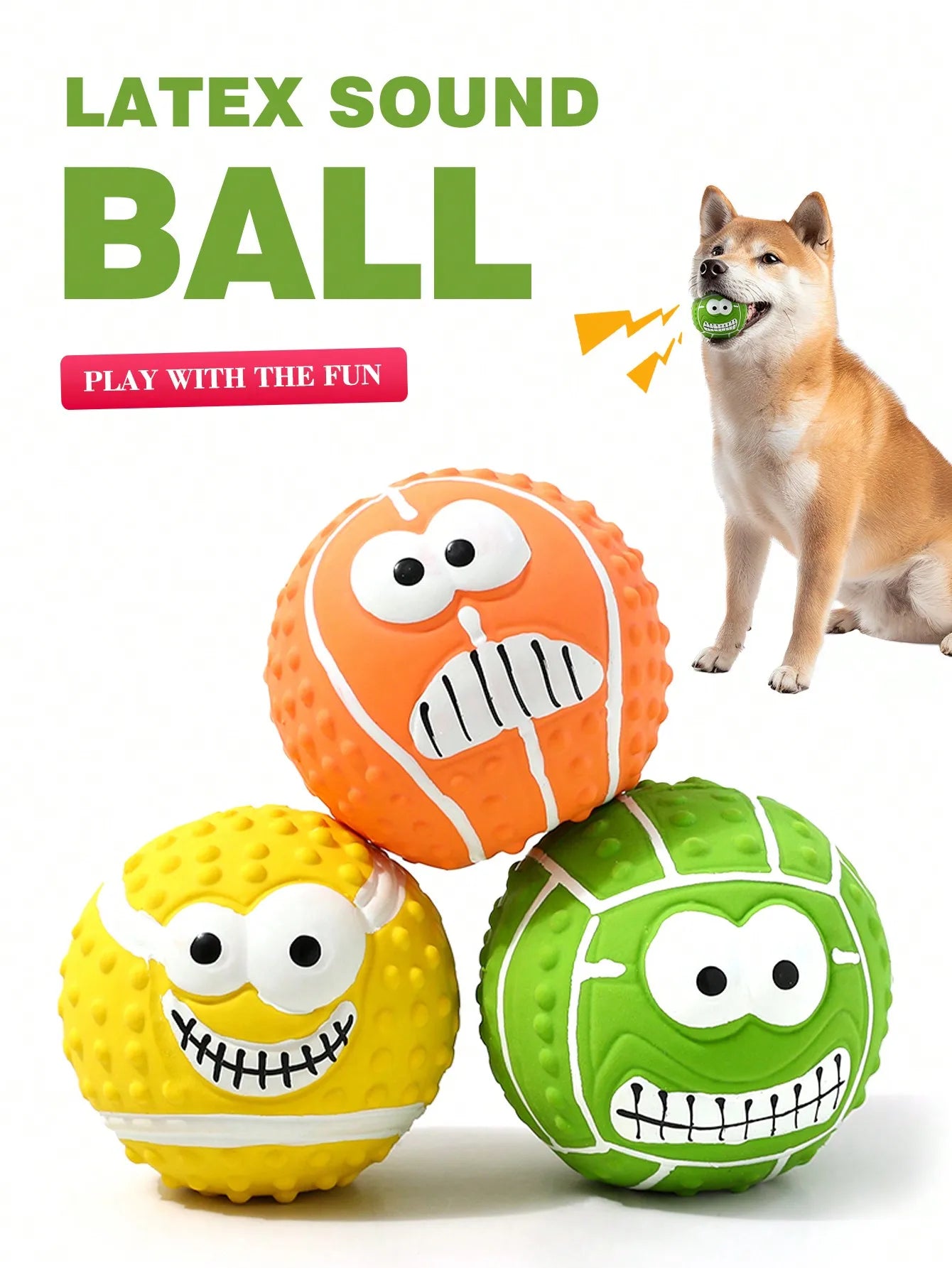 Cartoon Smiling Face Latex Dog Toy Ball- Interactive Chew Toy With Sound- Suitable For Small To Medium Dogs-Dog Toys