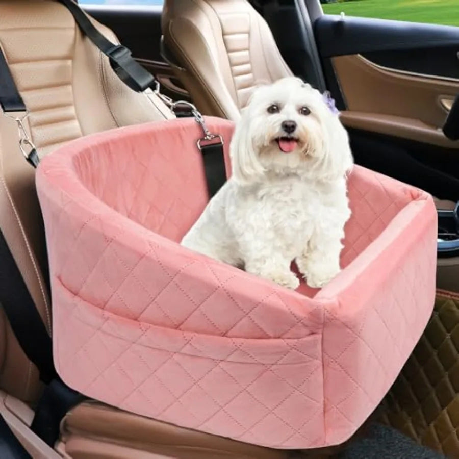 Dog Brown Car Seat- for Small Medium Dogs- Detachable- Washable-Booster Seat- Under 30lbs-Storage Pock-Pet Car Seat
