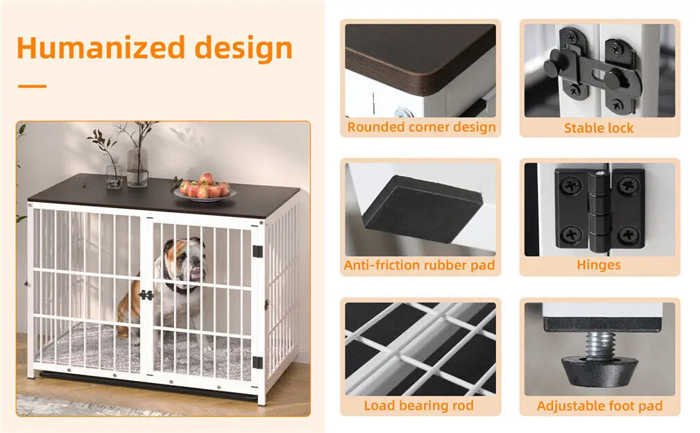 Wooden Dog Crate Furniture w/Metal Frame- Indoor Dog Kennel End Table- Stylish-3 Doors- Removable Tray-Crates
