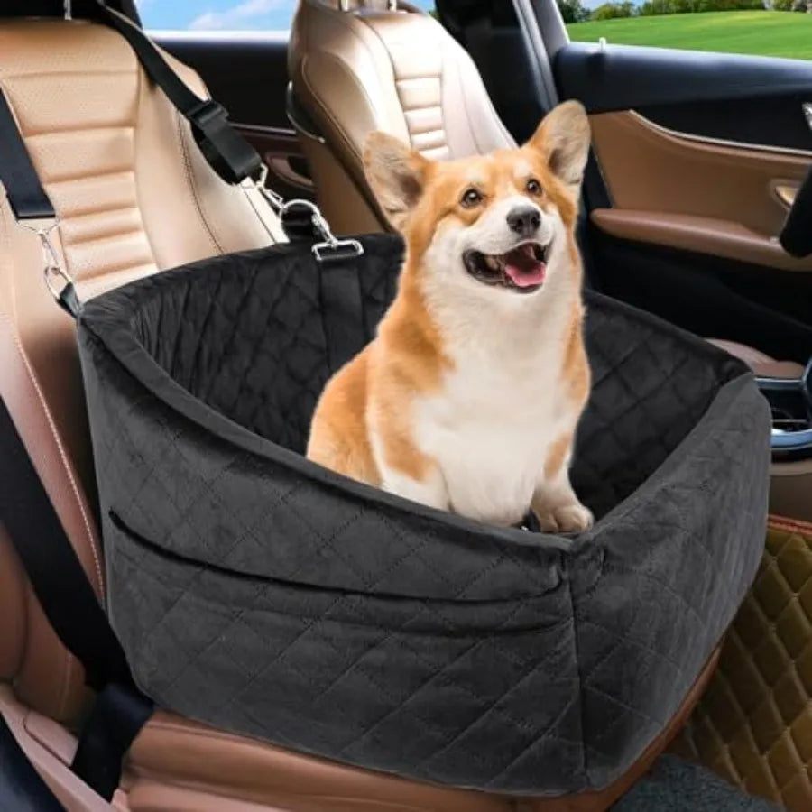 Dog Brown Car Seat- for Small Medium Dogs- Detachable- Washable-Booster Seat- Under 30lbs-Storage Pock-Pet Car Seat