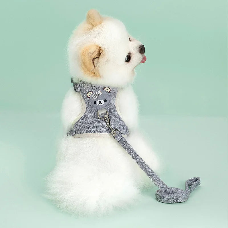 Cute Teddy Bear Pet Harness Leash Set for Small Mid Dogs-Collars/Leashes