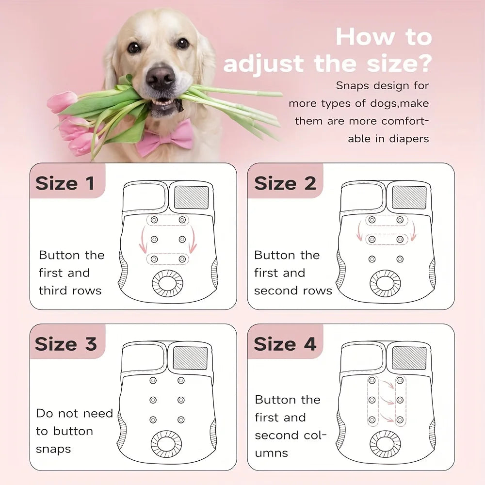 Soft Pet Washable Reusable Dog Period Heat Pants - Highly Absorbent- Adjustable Snaps for Female/Girl Dogs