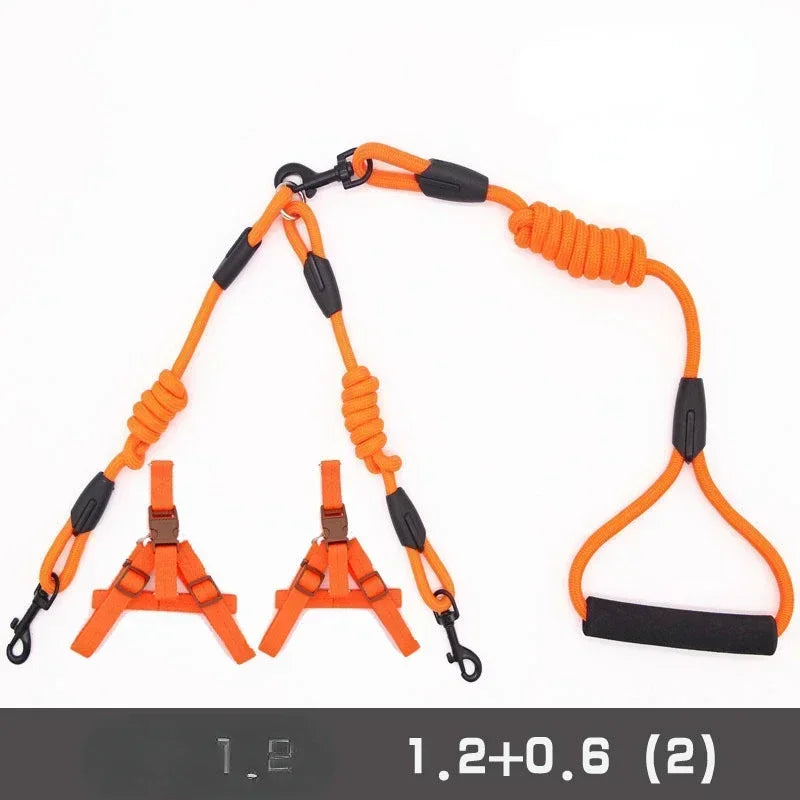 Double Leash Pet - 2 Ways Pet Nylon Dogs Lead -Double Twin Coupler Stuff Black