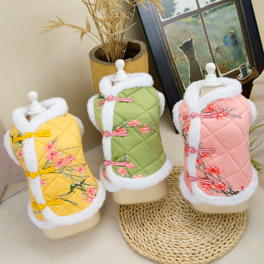 New Year Chinese Style Dog Tang Suit-  Warm Pet Vest Clothes- Festival Small Dogs Winter Jacket - Costume/Apparel
