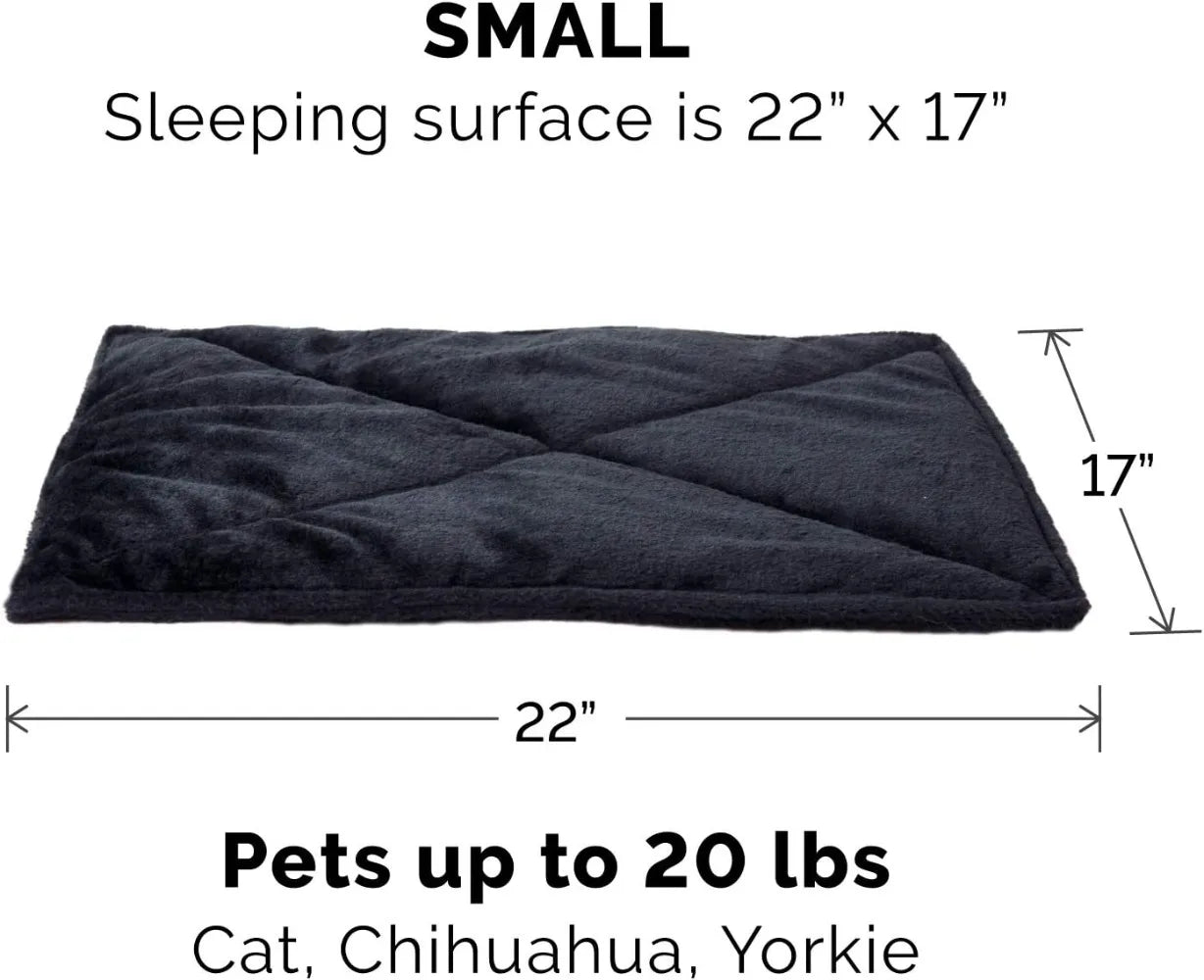Self-Warming Bed for Indoors- Small Dogs- Washable Quilted Faux Fur- Heat Reflecting Pet Mat - Black, Small (2-Pack)