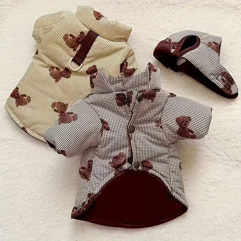 Winter Bear Print Dog Jacket with Hat -Fashionable Dog Clothes-Down-Sizes XS-XXL-Costumes/Apparel