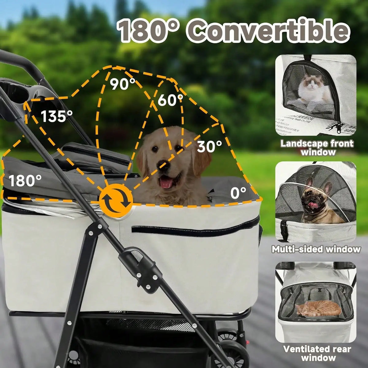 3-In-1 Pet Stroller Suitable For Small And Medium-Sized Dogs, Luxury Large Cat Stroller Detachable Carrier, Suitable For Puppies, Kittens, And Puppies