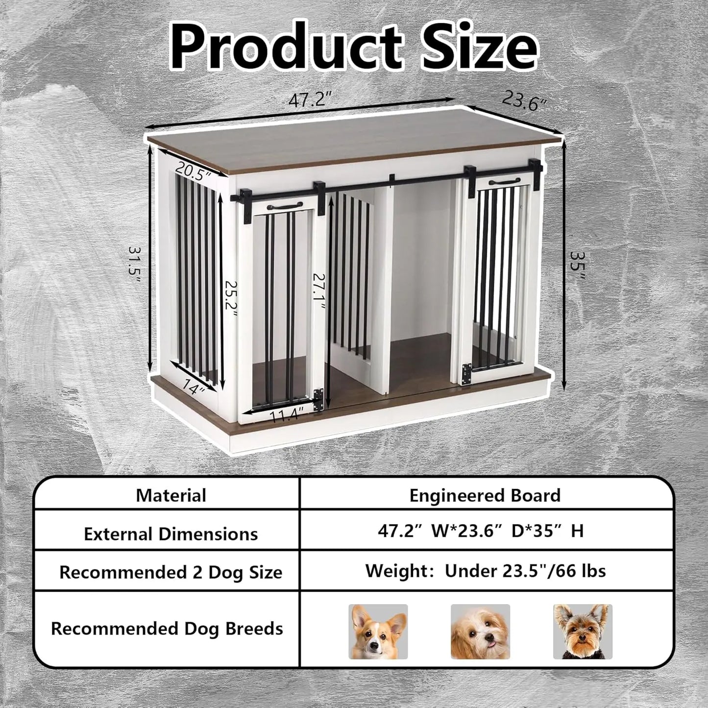 Dog Crate Furniture with Divider- Dog Crate for Small to Large Dogs- Large Indoor Dog Kennel Furniture with Double Doors-3 Drawers