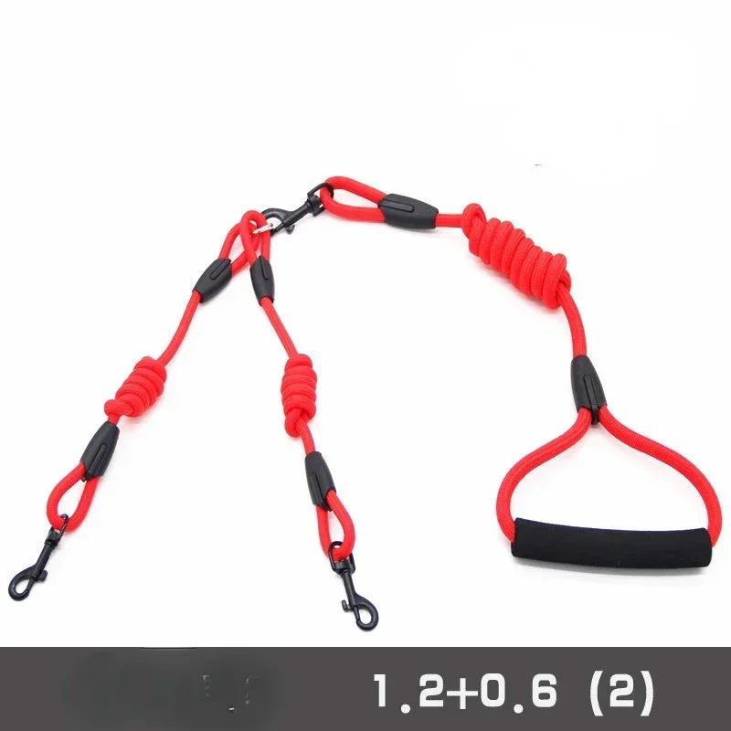 Double Leash Pet - 2 Ways Pet Nylon Dogs Lead -Double Twin Coupler Stuff Black