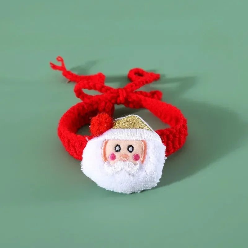 Cute Santa Claus Pattern Pet Bow Bell Collar for Dog Cats Accessories Supplies- Holiday Christmas Dog Collar