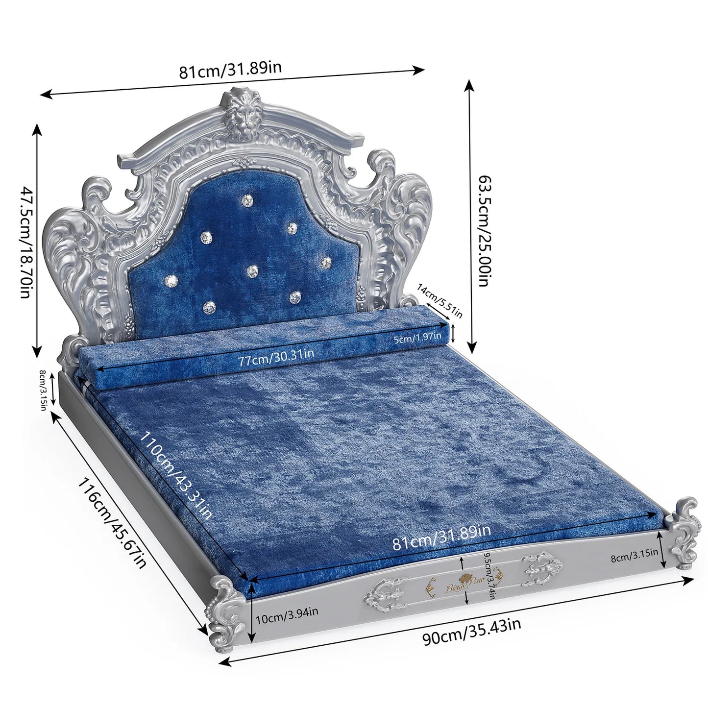 Bingopaw Luxury Pet Bed with Headboard, Dutch Velvet Dog Bed for Medium/Large/Multiple Dogs, European Style Noble Pet Bed