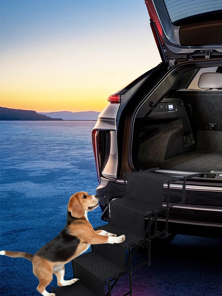 5 Steps Dog Stairs- Support Up To 150 Lbs- Foldable Dog Ramp Ladder with Nonslip Surface- Lightweight- Portable Pet Ladder Ramp