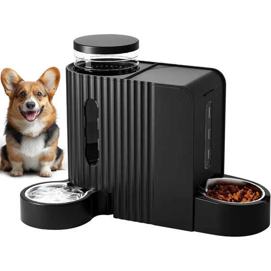 Automatic Gravity Pet Feeder- 1.8 Gallons-D Stainless Steel Bowls- Feeder and Water Dispenser Set
